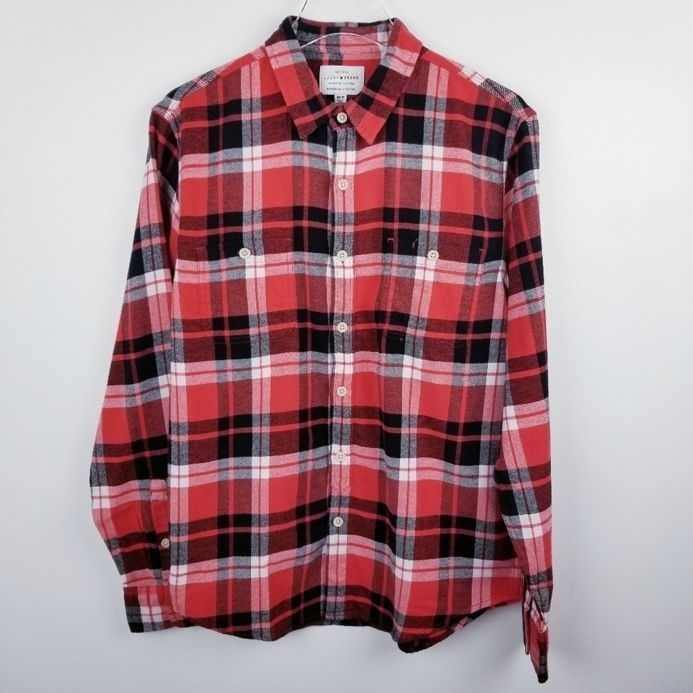 Lucky Brand 7MD41931 Red & Black Plaid Saturday Stretch Button Front Shirt NWT